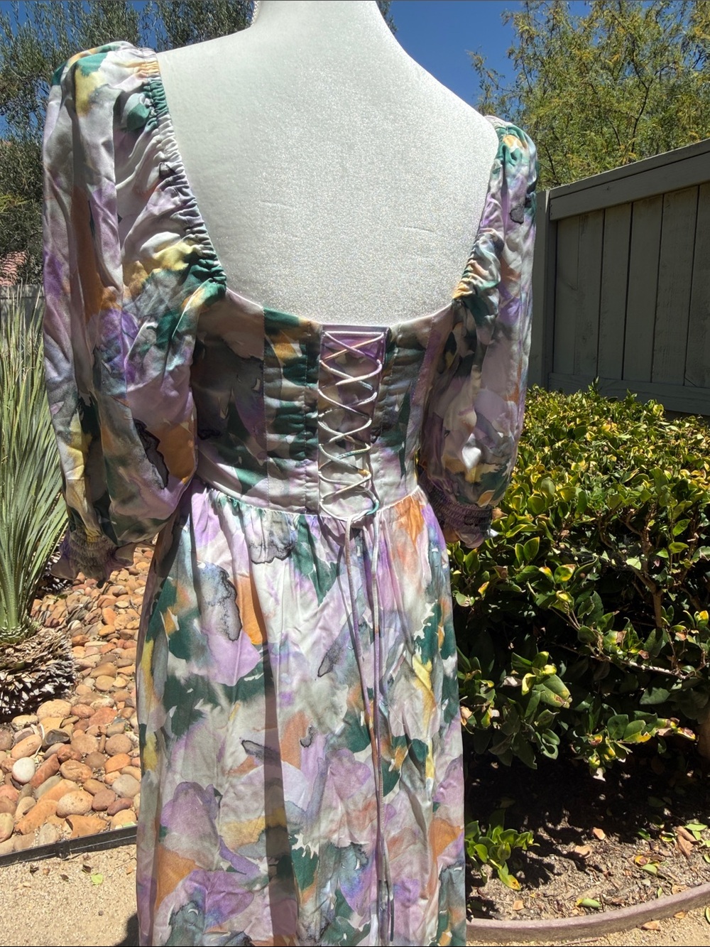 New! For Love and Lemons Floral long Sleeve Maxi Dress - Lavender & Pastel Print - Picture 5 of 8